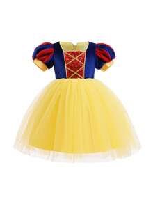 Baby Girl Colorblock Tulle Puff Dress, Elegant Party Dress Suitable For Birthday, Wedding, Thanksgiving, Graduation And Other Formal Occasions - Multicolor - View 4