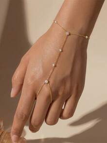 SereneSpark 1 pieza Anillo-pulsera de cadena de plata de ley 925 con circonita en forma de copo de nieve exquisito, joyería fina adecuada para bodas, fiestas, regalos, viajes y otras ocasiones - Dorado - Ver 5