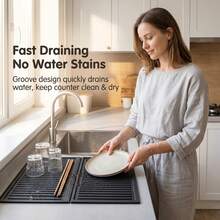 2pcs Silicone Drain Mat, Heat Resistant Non-Slip Countertop Protector, Easy To Clean Multi-Functional Drainage Mat, Suitable For Kitchen Sink, Stove And Dining Table, Ideal For Home Cooks And Apartment Dwellers - Multicolor - View 5