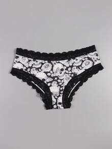 Dircho 1pc Gothic Skull Rose Pattern Low Waist Women's Panties, Gothic Style Loungewear And Casual Avant-Garde Outfit - Multicolor - View 2