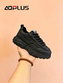 Suburban Outing Casual Sneakers For Men, Wild Simple PU Upper, Suburban Walking Non-Slip Rubber Sole - 黑色 - 查看 4