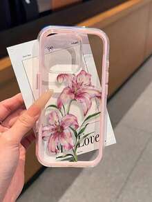 1個百合花圖案拼色2合1粉色防震手機殼，TPU材質，適合作為節日禮物，相容於Apple iPhone 11 12 13 14 15 16pro/Promax/14 15 16plus/17，中性款 - 彩色 - 查看 2