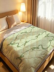 1pc Ultra Soft Cooling Blanket - Lightweight All Season Bedding, With Stylish Bow Pattern, 100% Polyester Fiber, Machine Washable Suitable For Single/Double Bed, Hotel, Camping And Home Decor, Hotel Grade Luxury Bedding|Modern Stitched Design - Green - View 3