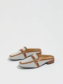 女款夏季亞麻穆勒鞋－透氣包頭平底鞋 | 配色休閒拖鞋，適合旅行、度假、戶外、工作鞋 - 棕色 - 查看 6