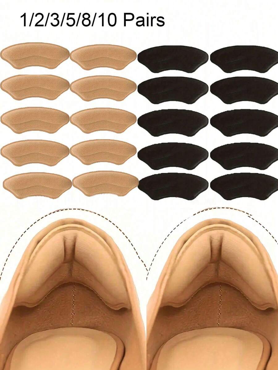 1/2/3/5/8/10 Pairs Solid Color Heel Patches, Wear-Resistant Cushioning Heel Protector Pads, Adhesive Shoe Inserts, Modern Non-Woven Fabric Anti-Slip Heel Grips, Suitable For Daily Use - Multicolor - View 1