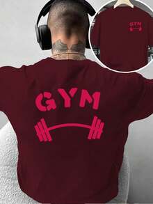 Camiseta de moda para hombre con diseño estampado a doble cara, camiseta con estampado de barra de gimnasio, estilo fitness, versátil para deportes, adecuada para uso diario casual en casa o - Negro - Ver 7