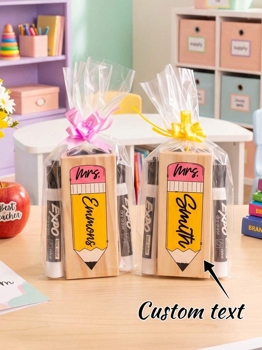 1pc Personalized Dry Eraser,Custom Text,Teacher Christmas Gift, Teacher Appreciation Gift, Back To School Gift, End Of School Year Gift - Multicolor - View 1