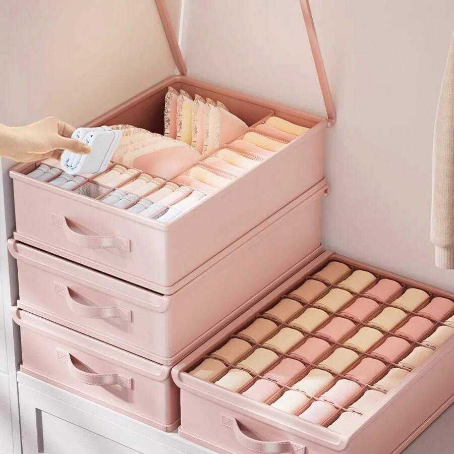Caja de almacenamiento de ropa interior: bragas, calcetines, sujetadores - Organizador 3 en 1 Bolsa de almacenamiento con cajón para armario doméstico - Beige-36Grid-WithTaid - Ver 1
