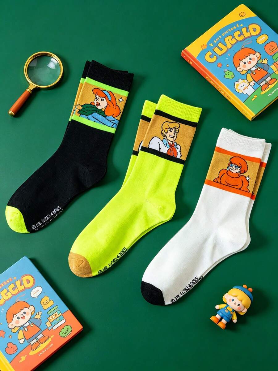 3 Pairs Scooby Doo Fashionable Socks, Comfortable Breathable Non-Slip, Suitable For All Occasions - Multicolor - View 1