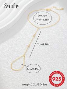 SYMFNY 1pc 925 Silver Simple Personalized Cubic Zirconia Ring & Bracelet 2-Piece Set, Suitable For Daily, Date, Party, Holiday Outfits - Yellow Gold - View 4