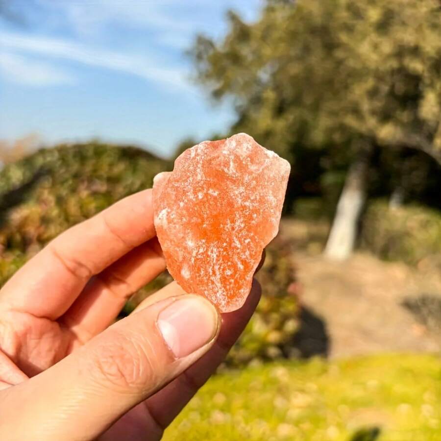 Natural Himalayan Pink Salt Raw Stones, Perfect Gift For Friends On Halloween, Christmas, Thanksgiving, Classic Himalayan Salt Relaxation Stones, Natural Orange Salt Aromatherapy Rocks, Suitable For Diffusers, DIY Bath Salts Bulk - Orange - View 1