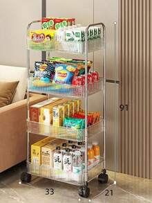 1pc Transparent Movable Cosmetic Cart Storage Rack, Large Capacity Multifunctional Bathroom Supplies Display Shelf, Bathroom Accessories - Transparent - View 3