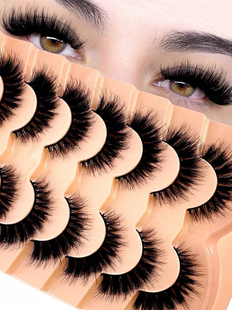 7 Pairs Fluffy Faux Mink Eyelashes, Delicate & Thick, Curled & Natural, Like Mink Lashes, Create Dramatic Lash Effect, Strips Eyelashes, Soft Artificial Mink Lashes, Thin & Dense Curled Natural False Lashes, Soft & Fluttery Lash Extension - Black - View 1
