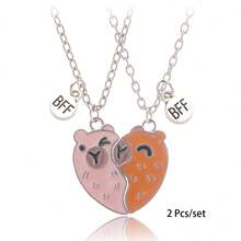 2 Pcs/Set Capybara Best Friends Pendant Necklace For Friends For School Lover Popular Geometry Adjustable Double Chain Couple Necklace Jewelry Gifts - one-size - View 10