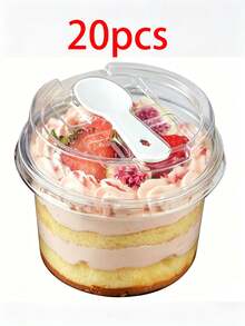 200 Peças Caixas Transparentes Quadradas para Bolo, Pudim e Sobremesa com Tampas, Colheres e Adesivos Decorativos, Caixas Multifuncionais para Mousse de Bolo Adequadas para Frutas, Sorvete, Iogurte, Natal, Halloween, Festas de Aniversário - Visão 20