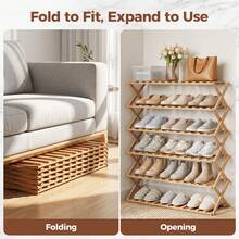 Senmeo 6-Tier Bamboo Entryway Shoe Rack, 1Pc Foldable X Reinforced Build, Snap-Open For Narrow Corner, Strong Load Capacity - 4th Floor - View 9