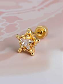 1pc Hypoallergenic Non-Fading Star Stud Earrings 14K Gold Plated Stackable Style Suitable For Upper Ear, Mid-Ear, Outer Ear Helix, Small Ear Cartilage, Anti-Tragus, Cochlear Piercing - A Pair Of Round Beaded  Star Earrings - View 12