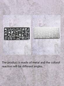 5 pièces plaque de transfert en acier pour nail art, motif graffiti dessin animé univers, papeterie, gabarit d'impression pour ongles, outils DIY pour nail art - Argent - Voir 5