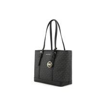 MICHAEL KORS MK Jet Set Travel Solid Color Classic Monogram Simple Coated Canvas Tote Bag/Shoulder Bag For Women, Black - 35S0GTVT1V-bLACK - View 2