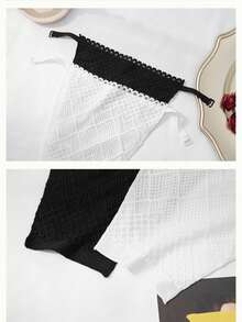1pc Women's Black Diamond Double Layer Lace Breathable Fashionable Chest Cover Fake Collar, Suitable For Daily Wear - Black - View 6
