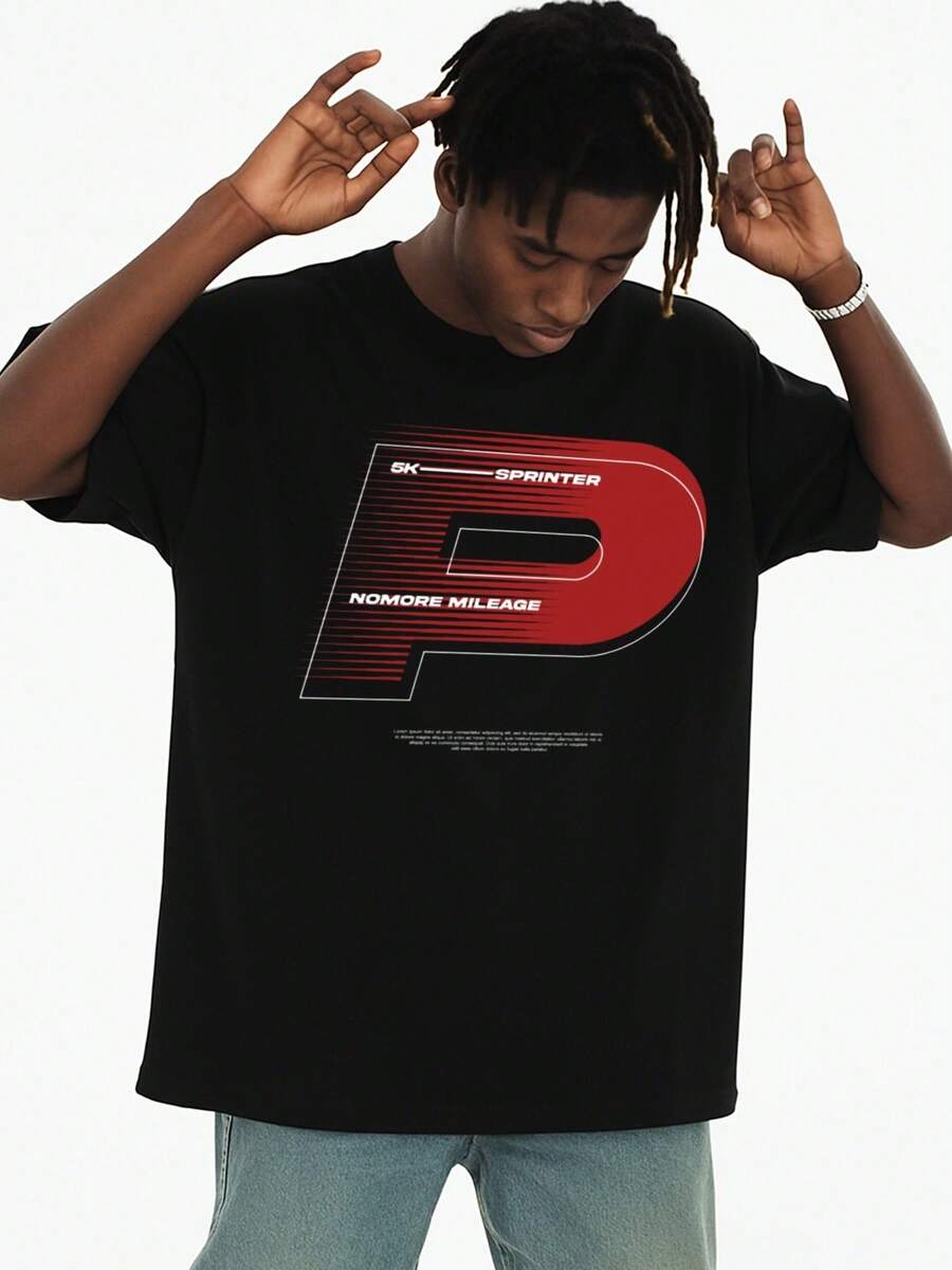 5K Sprinter Graphic T-Shirts, Men's Cotton T-Shirts, 180G, 100% Cotton, Budget Graphic T-Shirts, Classic Black Casual T-Shirt, Urban Style, Summer Casual Wear, Perf - 白色 - 查看 1