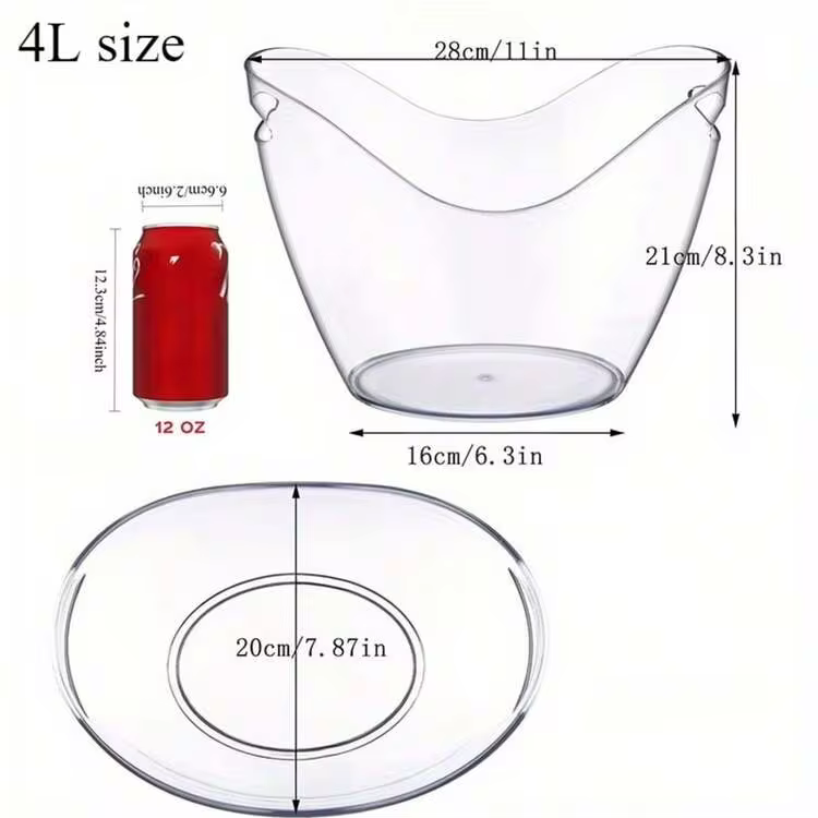1/3/4PCS Ice Bucket Set, Large Ice Bucket And Beer Bucket, Transparent Plastic Beverage Chiller Ice Bucket For Champagne Bottle, Wine Chiller Bucket, Suitable For Party, BBQ, Picnic, Home Bar, Kitchen Accessories - View 4