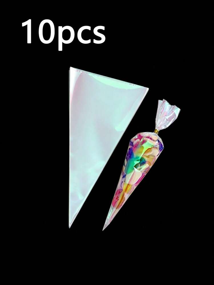 30/10pcs Transparent Cellophane Candy Bags, Rainbow Holographic Triangular Bags, DIY Candy Bags, Wedding Favors, Birthday Party Decor, Transparent Cone Storage Bags, With Twist Tie, Reusable, With Drawstring, Suitable For Baked Goods, Cookies, Candy, Desserts, Etc. - Multicolor - View 13