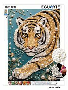 Pearl Painting Tiger Theme Frameless DIY Handmade Rhinestone Creative Diamond Painting Set, Suitable For Bedroom Decoration, Living Room Wall Art, Room Decor, Artwork, Gift For Friends - A - View 1