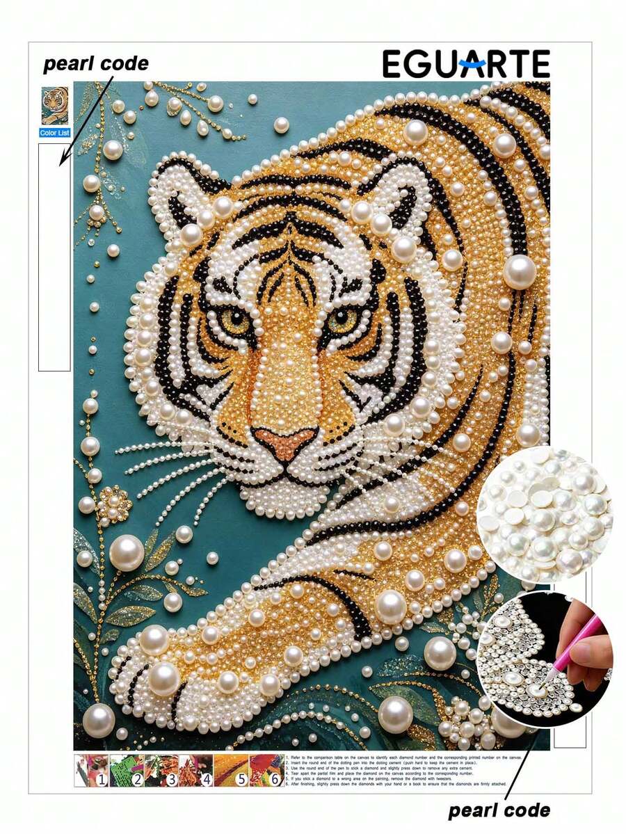 Pearl Painting Tiger Theme Frameless DIY Handmade Rhinestone Creative Diamond Painting Set, Suitable For Bedroom Decoration, Living Room Wall Art, Room Decor, Artwork, Gift For Friends - A - View 1