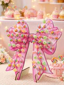 1pc Pink Bow Lollipop Display Stand - Wooden Dessert Rack, Suitable For Baby Shower, Gender Reveal And Birthday Party Decoration, Baby Shower Decoration, Home Kitchen Table Centerpiece, Lollipop Display Stand, Wedding Party Supplies - Multicolor - View 10