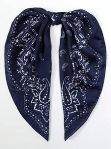 1 buah Syal Kepala Persegi Motif Bunga Mete untuk Liburan Santai - S20597-Biru laut - View 4