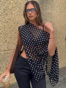 1pc Women's Summer Chiffon Polka Dot Black Short Shawl Sun Protection Scarf - Black - View 4