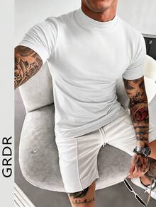 GRDR 男士时尚高领短袖T恤 | 精致设计 | 夏季必备 | 百搭易穿 | 展现你的风格 - 白色 - 查看 3