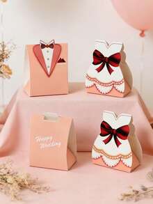 100pcs/50set Kotak Hadiah Gaun Pengantin dan Tuxedo, Kotak Permen, Desain Jas Pengantin Pria dan Wanita dari Kertas Merah Muda, Kotak Permen Paling Populer untuk Pesta Pernikahan dengan Pita, Kotak Permen Hadiah Pernikahan, Sempurna untuk Pesta Pernikahan, Ulang Tahun, Pengantin, Dekorasi Baby Shower - MultiWarna - View 3