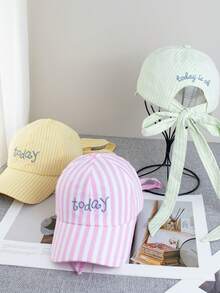 1件女款Y2K風格刺繡字母條紋棒球帽，附甜美蝴蝶結，百搭運動遮陽帽，適合派對與日常穿著 - 條紋 - 查看 7