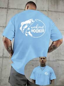 Una camiseta casual para hombre con un diseño creativo y estampados artísticos para los amantes de la pesca de fin de semana, con patrones impresos tanto en la parte delantera como en la tra - Blanco - Ver 7
