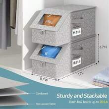1 pieza Caja de almacenamiento plegable para sombreros, organizador de sombreros de tela de lino con ventana transparente y tapa con cremallera, caja de almacenamiento inclinada para gorras de béisbol, adecuada para almacenamiento en cajones del armario, estante para sombreros a prueba de polvo - Multicolor - Ver 9