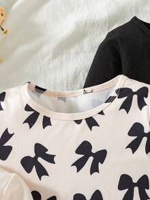 Baby Girls 6pcs Set Autumn/Winter Sweet Bow Print Baby Thermal Underwear Set - Apricot - View 5
