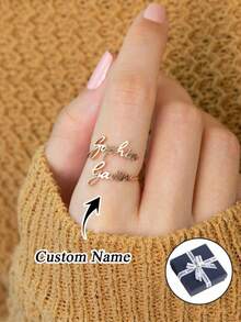 1pc Personalized Customizable Name Ring, I Can Customize 1-3 Names, Sterling Silver And Sterling Gold Double Name Wrap Ring, Custom Name Ring, Personalized Gift For Mom, Birthday Gift, Gift For Girlfriend, Mother's Day Gift, Family Ring, Jewelry For Women, Personalized Ring Gift (With Small Gift Box Suitable For Gifting) - Multicolor - View 2