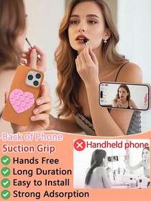 1pc Heart-Shaped Silicone Suction Cup Phone Holder Pad, Multi-Function Suction Wall Mount Bracket, Square Anti-Slip Phone Case Stand, Suitable For Most Phones, Ideal For Home And Outdoor Photography, Portable Movable Phone Holder - Love Donation - View 6