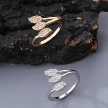 1pc Fashion Cubic Zirconia Women's Ring, Gold And Silver Color, Daily Wear, Ideal Valentine's Day Gift - Leaf Ring - View 1
