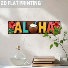 1pc Vintage Aloha Tropical Hawaiian Wall Art - Retro Metal Sign With Vibrant Floral And Beverage Design, Suitable For Kitchen, Bedroom, Bar, Restaurant Rustic Home Decor, Hawaiian Home Decor, 2D - Multicolor - View 6