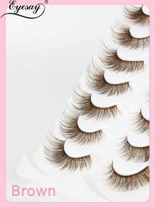 7 Pairs Brown False Eyelashes, Winged Eye Tail, 6-20mm, Thick Fluffy Cat Eye Faux Lashes - 棕色 - 查看 3