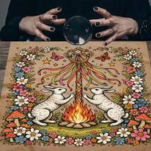 1PC Tarot Altar Cloth With Mytical Cute Rabbit Design Witchy Cloth Suitable For Tarot Readings Moon Phase Ceremonies Meditation Spaces Elegant Mandala Altar Cloth With Vintage Floral Oracle Mat Tarot Tablecloth Boho Playmat Cloth Home Decor - Multicolor - View 1