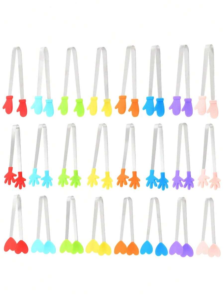 Silicone Hand-Shaped Clip 5-Inch Colorful Mini Food Tongs For Ice Cubes, Fruit, Candy, Snacks, BBQ Kitchen Tool, Non-Slip Grip