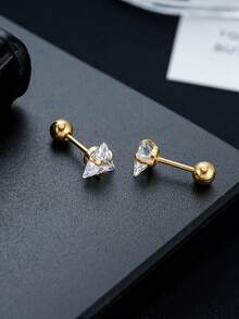 1 par de pendientes de botón para hombre con diseño minimalista de triángulo de circonita, accesorio geométrico de diamante minimalista para hombre, adecuado para uso diario, vacaciones, cumpleaños, regalo de aniversario para amigos - Multicolor - Ver 8