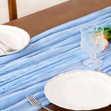 1pc Light Blue Braided Table Runner, Rustic Spring Tablecloth (Approx. 90*400cm) Bohemian Style Home Decor Wedding Baby Shower Birthday Party - Baby Blue - View 5