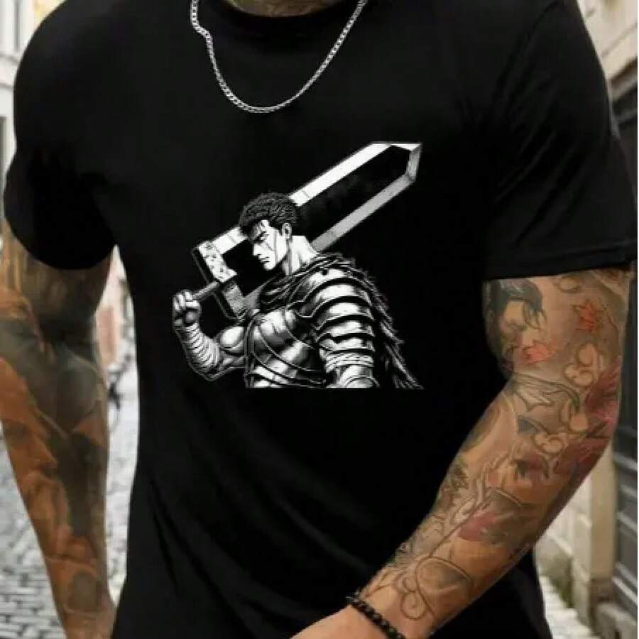 [Camiseta Negra Guts ]Estilo Oscuro de Espada Gigante| 100% Algodón| Unisexo| OFERTA 50% DESCUENTO  Para Fans - Negro - Ver 1