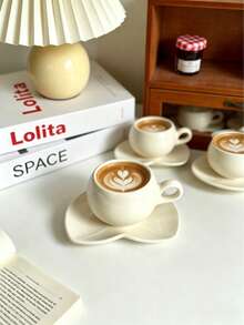 6set/1set Taza de café y platillo de tulipán crema 90ML Taza de espresso, cerámica resistente al calor, gruesa y fácil de limpiar, perfecta para servir espresso y café árabe. Estas tazas de café estilo saudí son ideales para el té de la tarde, cafeterías y uso en la cocina - un gran regalo. Adecuado para el té de la tarde en el hogar, beber en la oficina - Multicolor - Ver 4