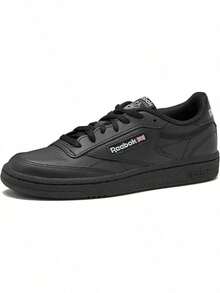 Reebok Club C 女款(GS)青少年运动鞋，吸汗透气，防晒防风保暖，轻便印花Logo，纯色百搭，弹性好，易洗速干，适合运动户外跑步上学，黑色，货号100000198 - 黑色 - 查看 1